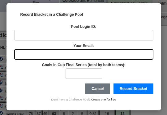 Record Bracket modal